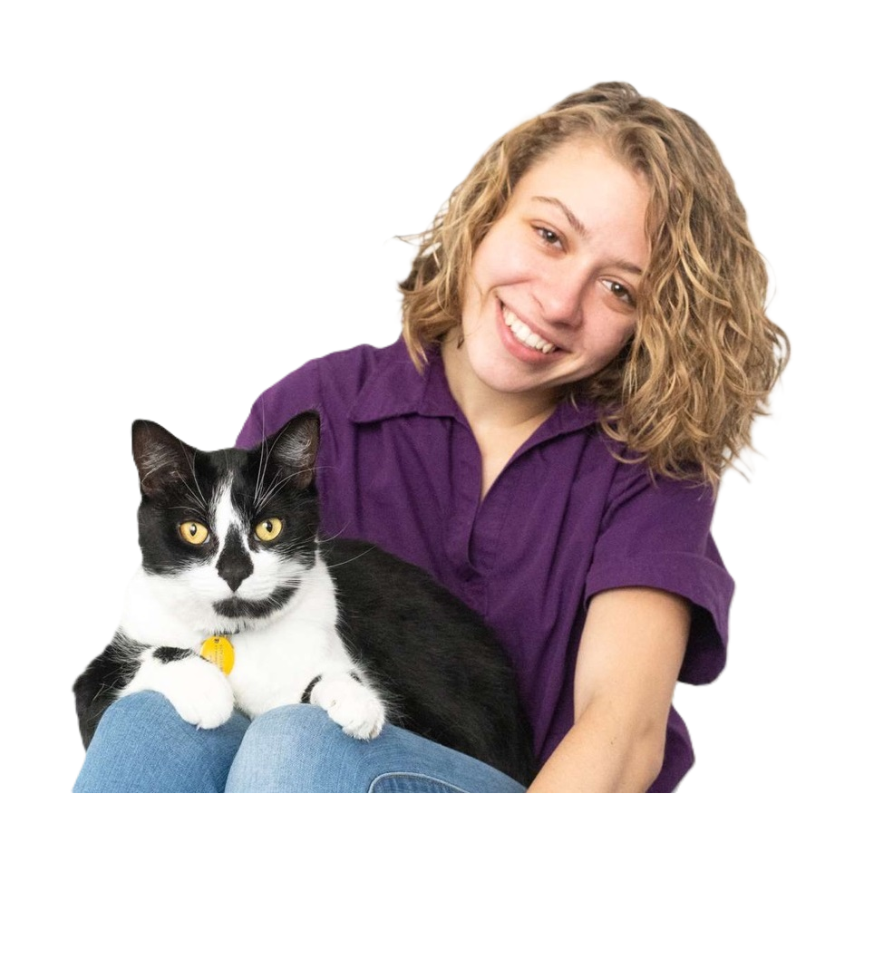 Gwen with a black and white cat